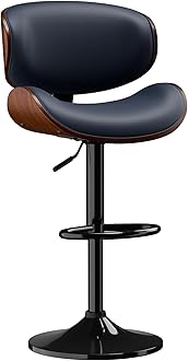 Bar Stools, Adjustable Swivel Leather Bar Stools for Kitchen Island, Mid Century Modern Counter Height Bar Chairs Barstools with Back & Footrest (Blue 1PCS)
