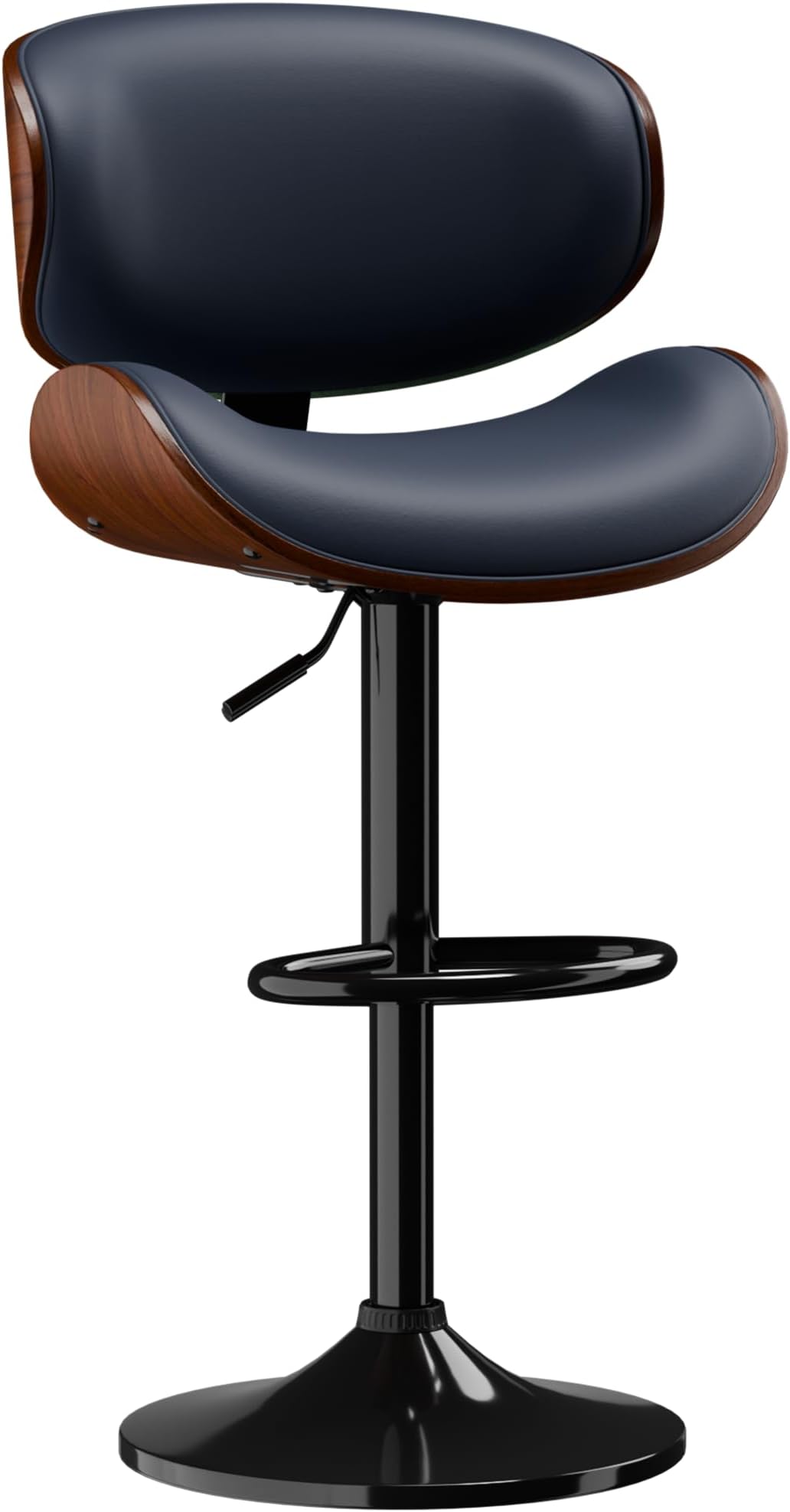 Bar Stools, Adjustable Swivel Leather Bar Stools for Kitchen Island, Mid Century Modern Counter Height Bar Chairs Barstools with Back & Footrest (Blue 1PCS)