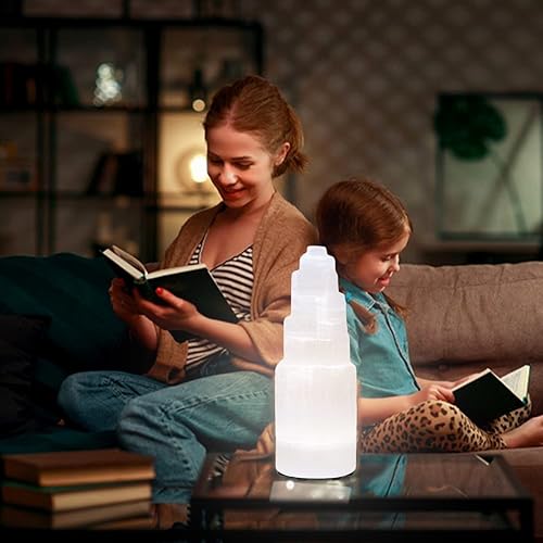 Miniatura 8 de Himalayan Glow WBM Lámpara de cristal de selenita, lámpara marroquí decorativa de noche | 7 pulgadas de alto
