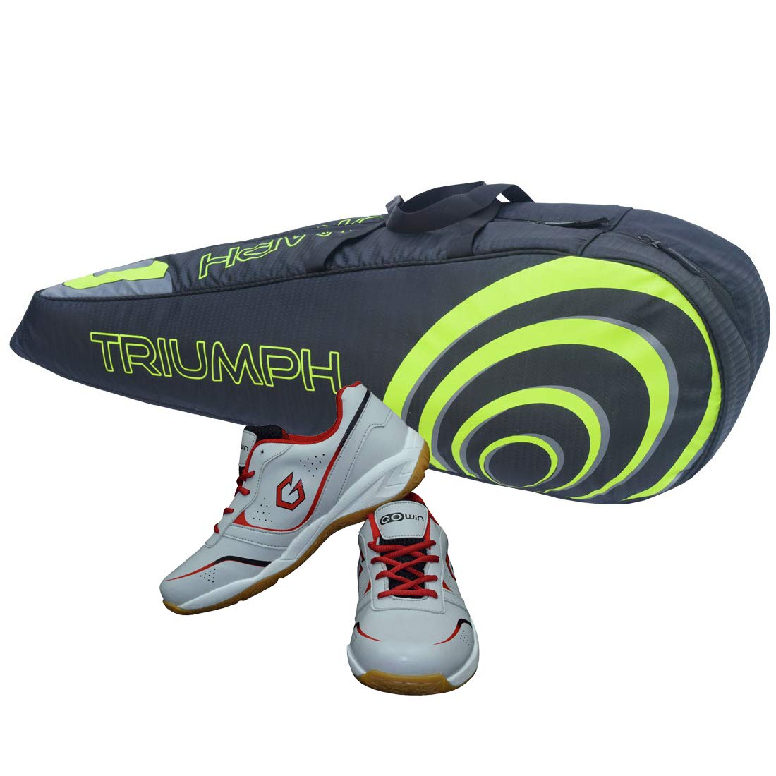 Gowin Badminton Shoe Smash Grey Size-12 Kids with Triumph Badminton Bag 304 Black/Lime-picture-14