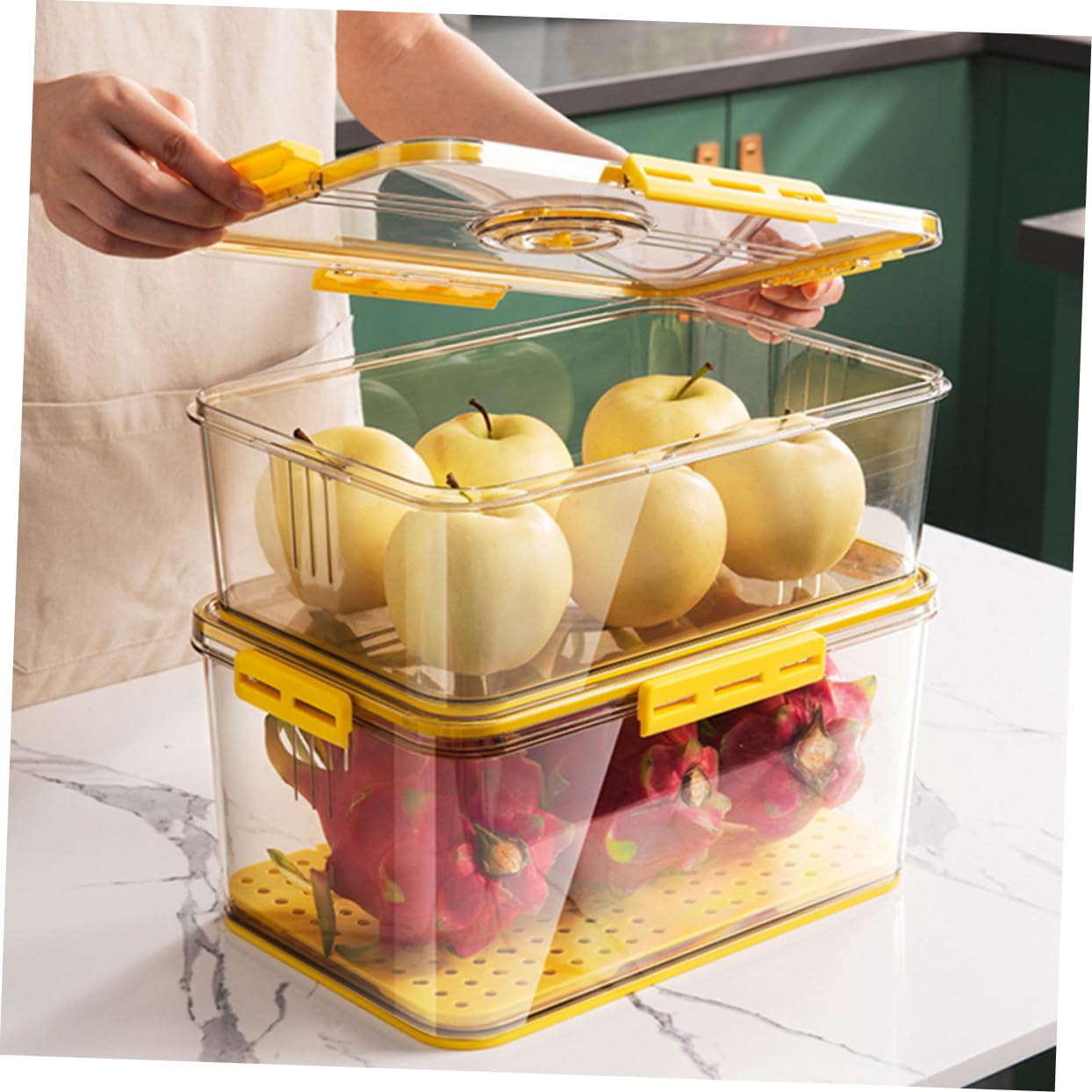 Amosfun Kühlschrankbox 1 Stück aus Pet mit Deckel für Gemüse und Obst