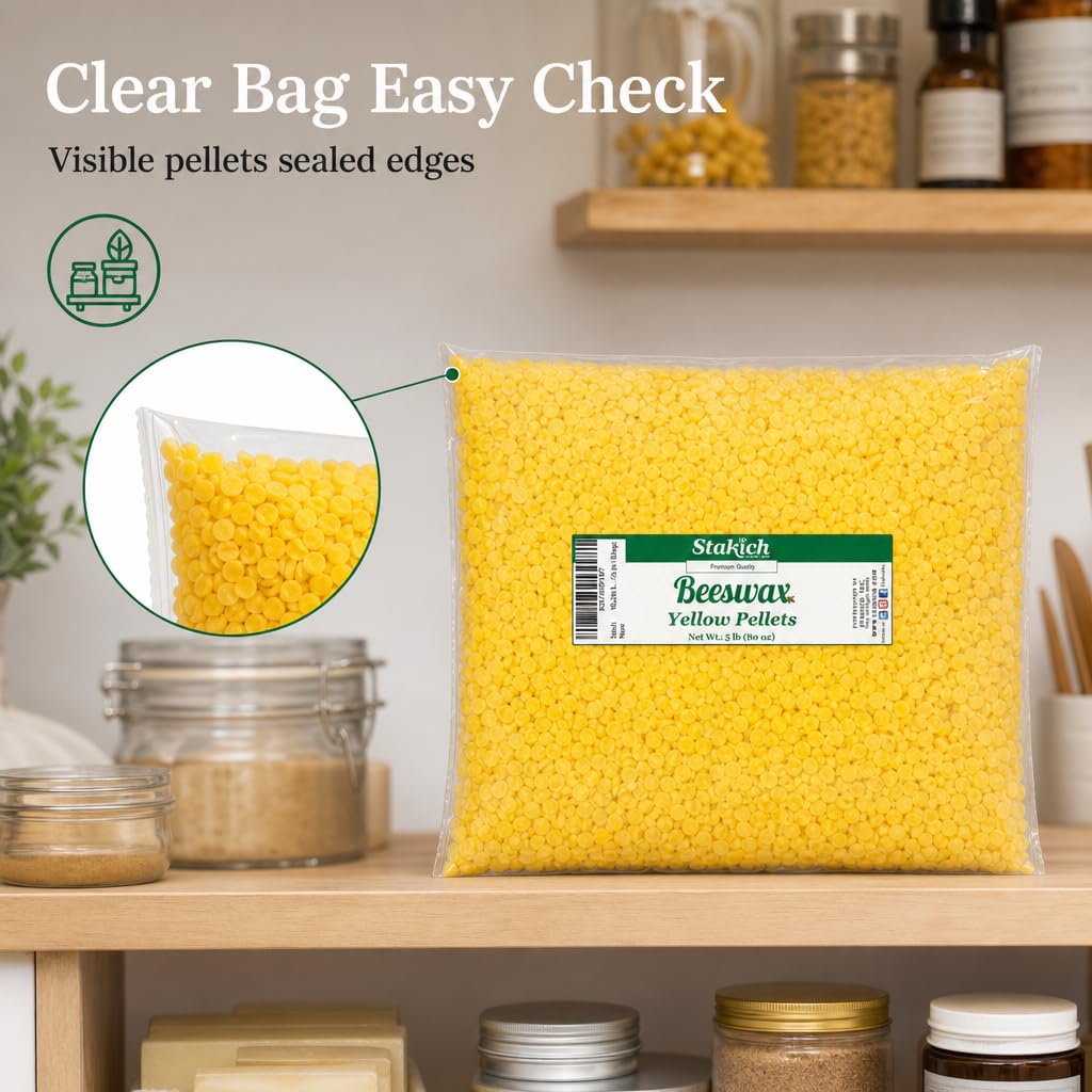 Stakich Pure Amarillo Pellets de Cera de Abeja – 100% Natural, Grado cosmético, Premium Calidad -