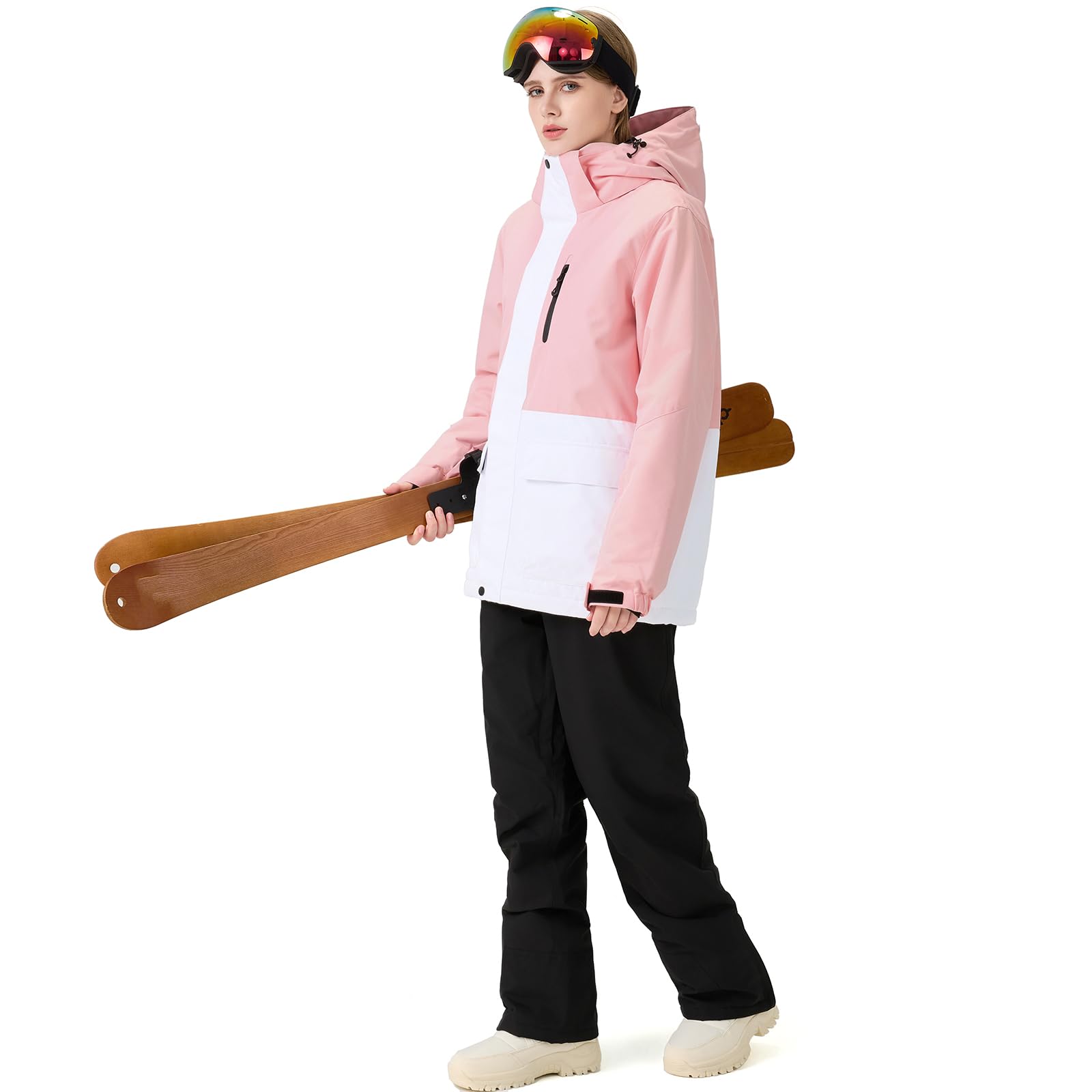 HOTIAN Giacca da sci da donna, 2 pezzi, set da sci da donna, impermeabile, antivento, invernale, caldo, sci, neve, set da snowboard