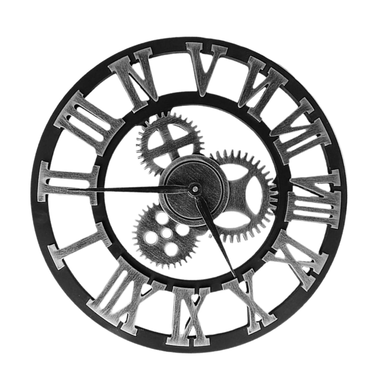 PRETYZOOM Reloj de Pared Diseño Original Estilo Industrial de 34 Cm en Madera Color Plata, Fácil de Instalar y Quitar para Salón u Oficina