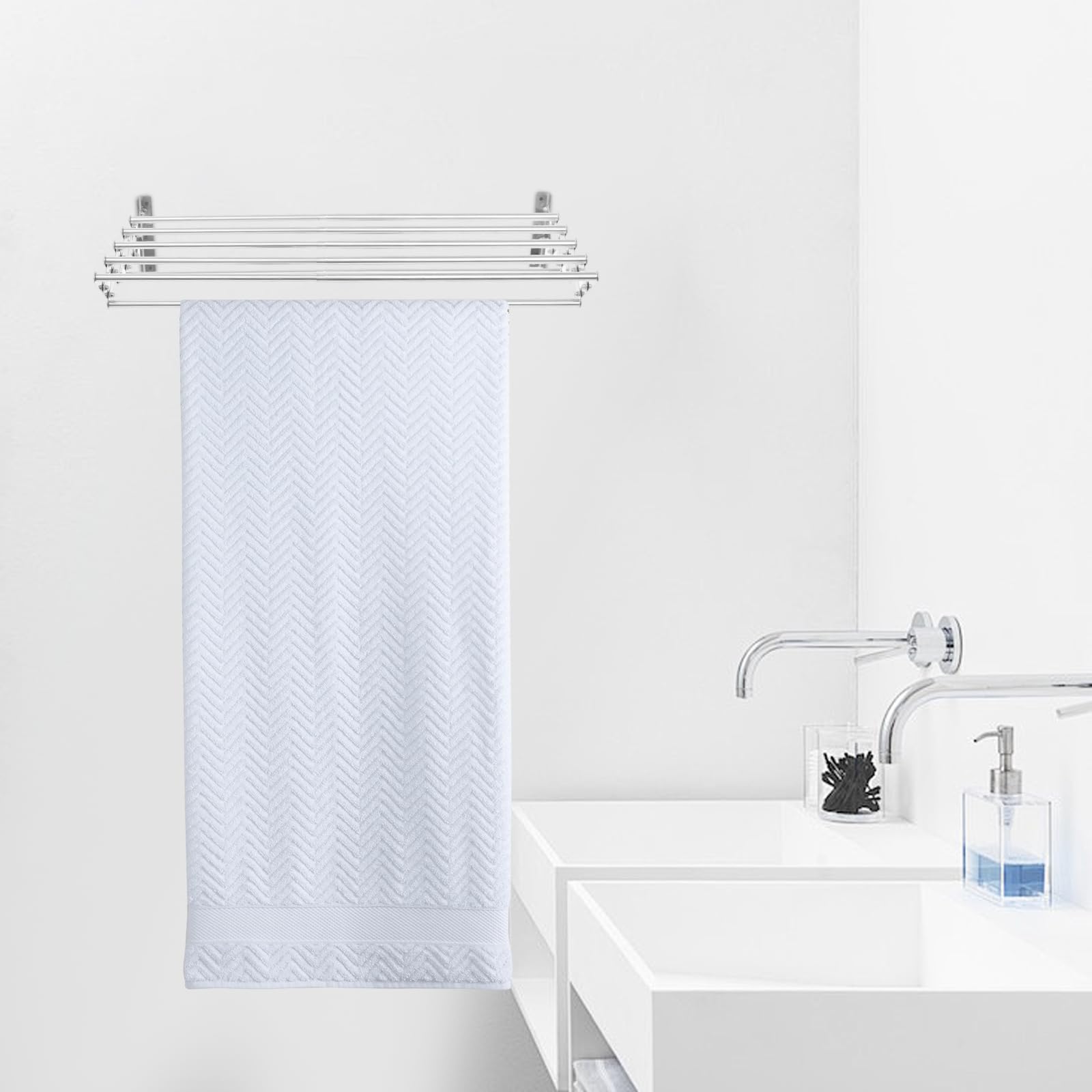 Ausziehbarer Handtuchhalter Edelstahl – Verstellbare Handtuchstange 42-80 cm Badetuchhalter für Badezimmer WC Silber Wandmontage rostfrei