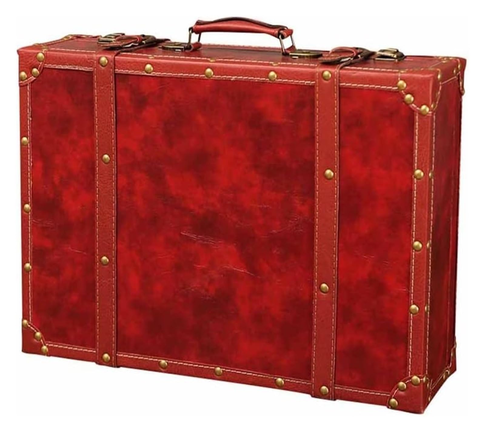 Maleta de Madera Vintage, baúl, Caja de Almacenamiento Retro para utilería de películas y decoración de Ventanas, Caja de Herramientas de Estilo Antiguo (Rojo, 45,5 x 14,3 x 30,5 cm)