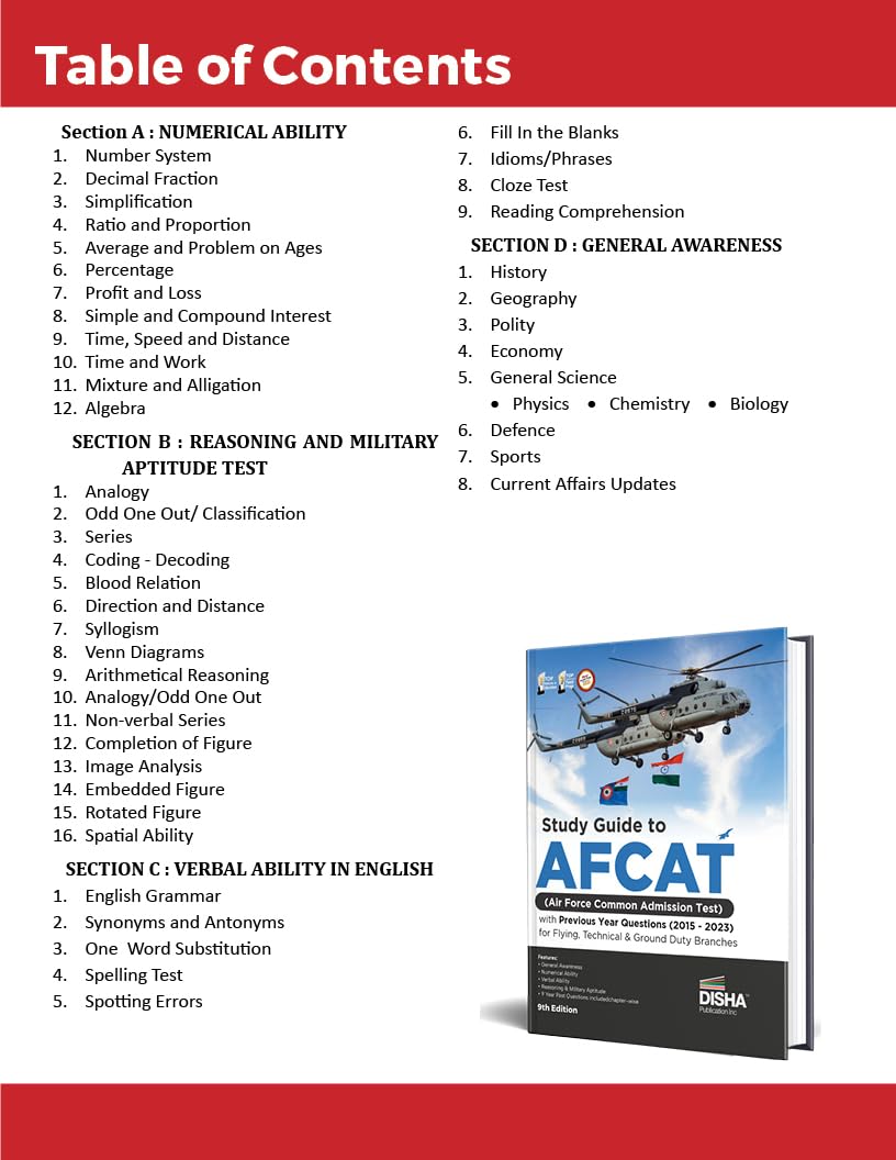 Study Guide to AFCAT (Air Force Common Admission Test) with Previous Year Questions for Flying Technical & Ground Duty Branches (2015 - 2023) 9th Edition 1
