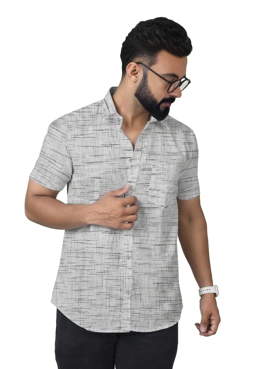Men's Cotton Blend Regular Fit Half Sleeves Striped Casual Shirt | Lightweight Summer Wear-picture-31