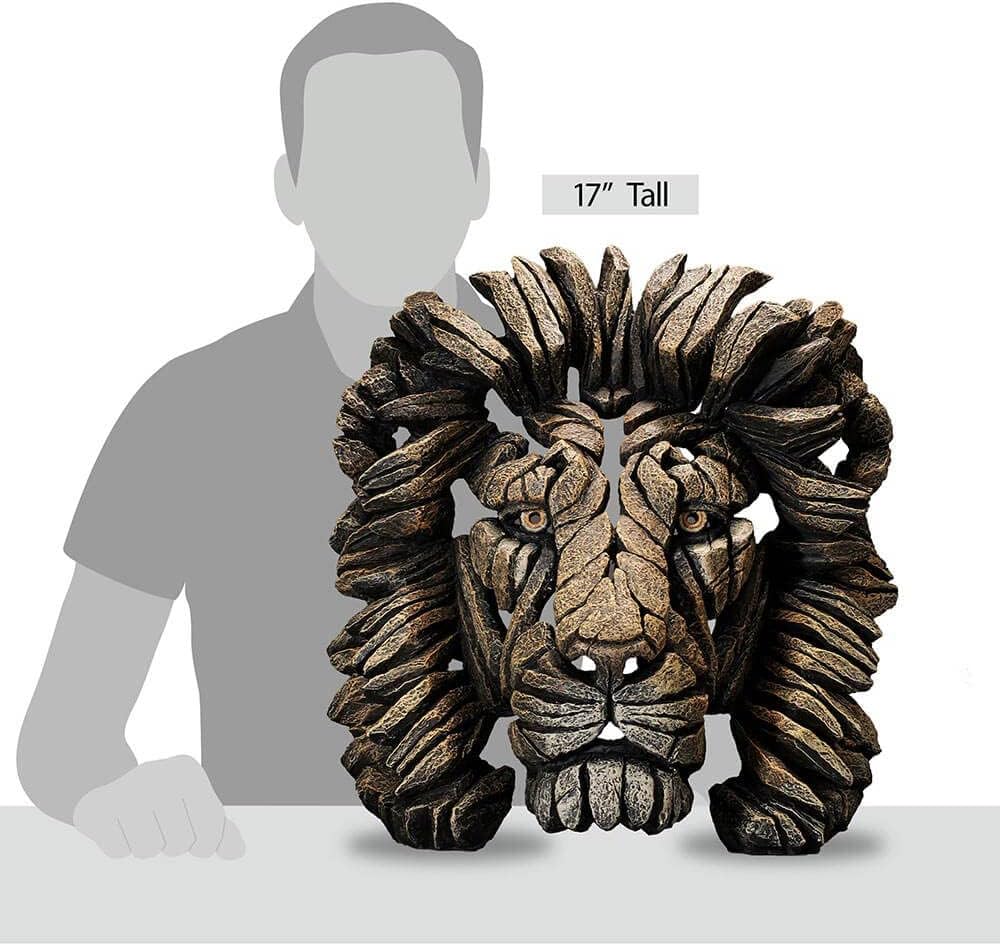 Enesco Edge Sculpture Lion Head Animal Bust Figurine, 16.93 Inch, Gold