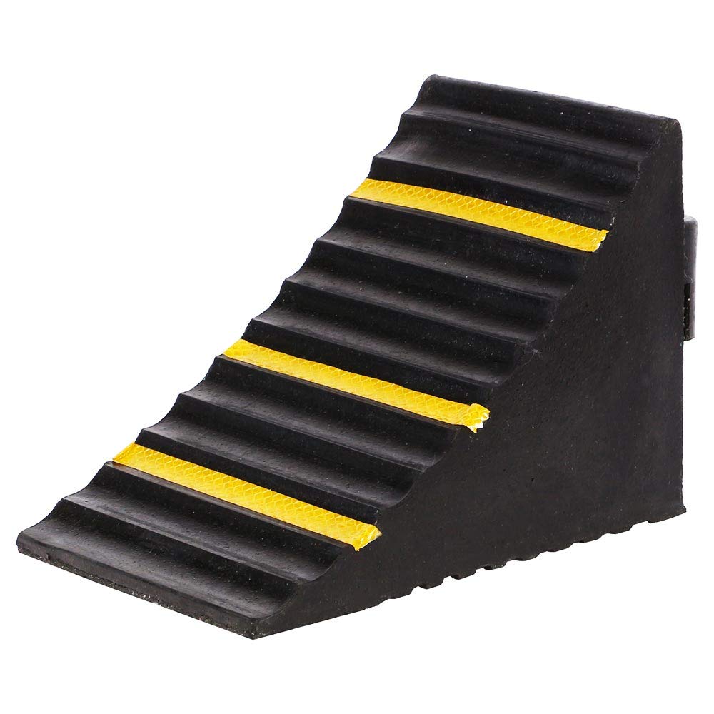Bakaji Set 2 Cunei Fermaruota in Gomma Dura di Ebanite Ferma Ruota Ruote Pneumatici con Superficie Antiscivolo Strisce Catarifrangenti e Manico per Trasporto Dimensione 25 x 15 x 19 cm