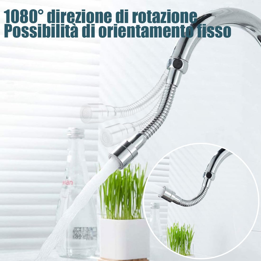 STOAT®Prolunga per rubinetto30 cm. in acciaio inox 304.Orientamento fisso.Comoda per lavare i denti, il viso e i capelli e per raccogliere l'acqua.