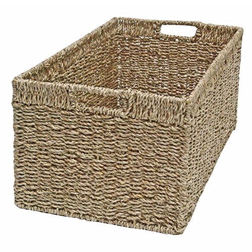 Casa Furnishings Cesta de mimbre para almacenamiento de pasto marino, rectangular, largo (pequeño: 30 x 16 x 18 cm)