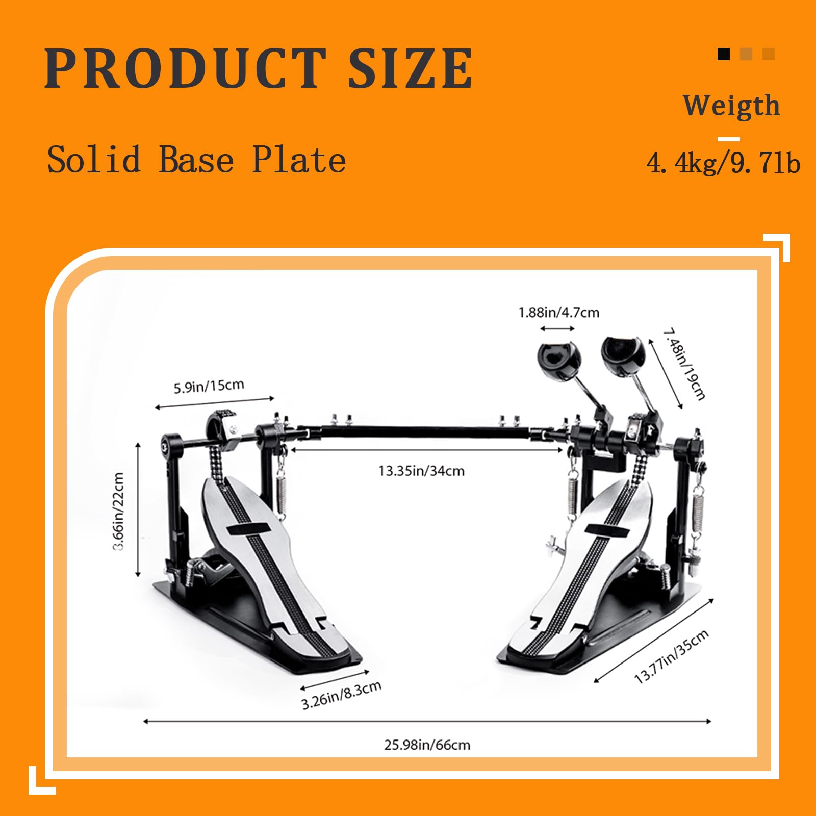 Doble pedal bombo, pedal de bombo doble con doble cadena, accesorios de percusión profesional (V-SZ11) | Pedal de bombo doble con doble cadena, respuesta directa, base estable, rendimiento ajustable para bombo