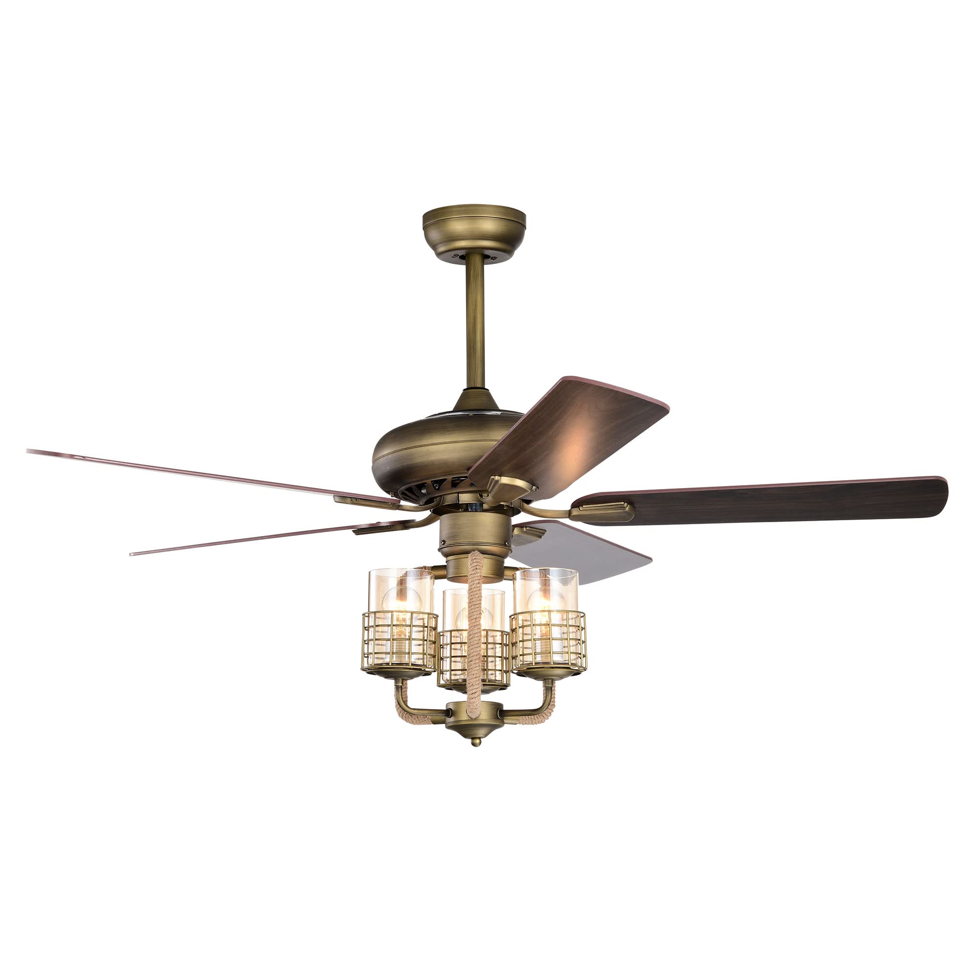Argus Le52inch Bronze Metal 3 Lights Ceiling Fan with 5 Wood Blades,Two-color fan blade，AC Motor，Remote Control, Reversible Airflow, Multi-Speed，Adjustable Height，Traditional Ceiling Fan
