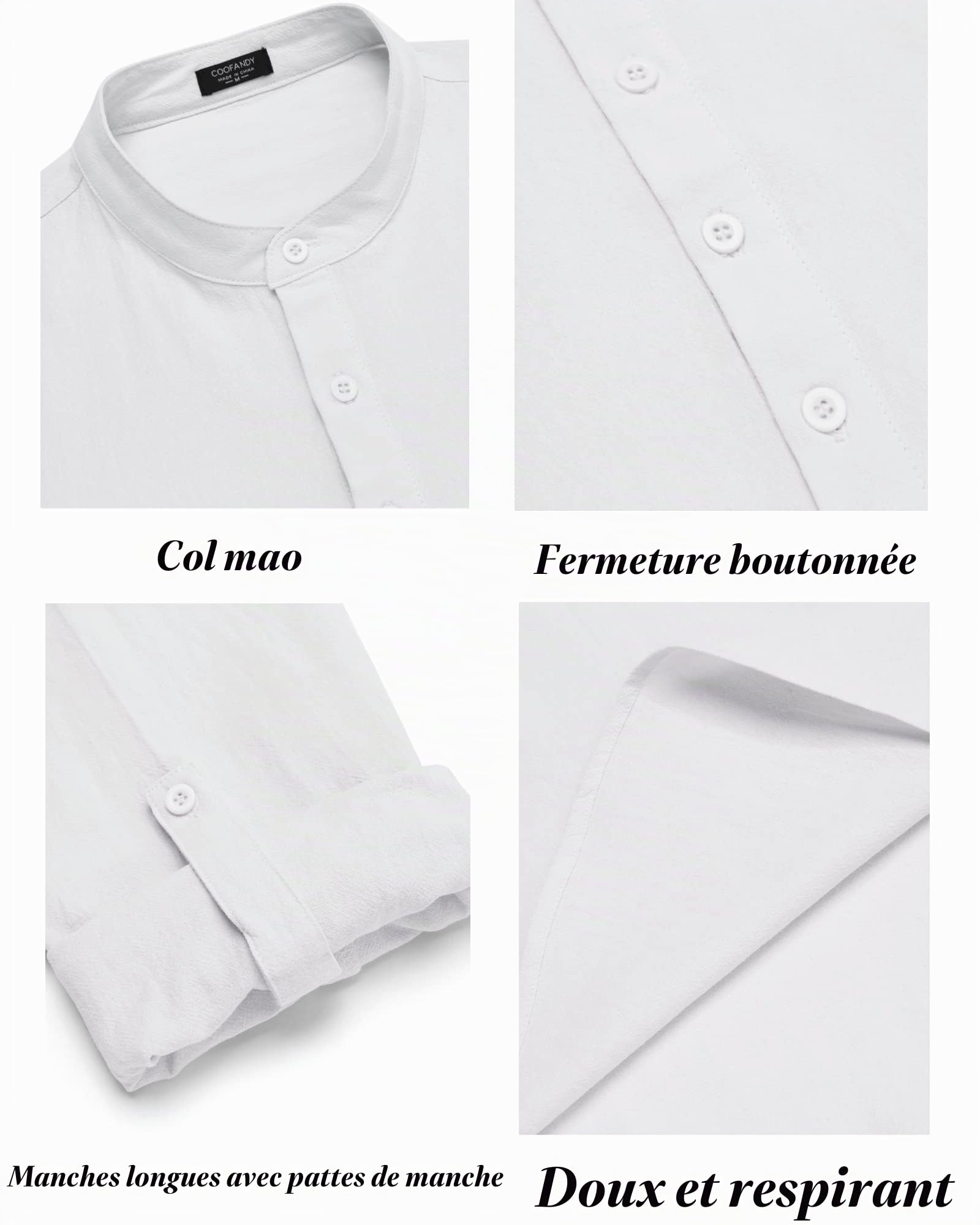 COOFANDY Ensemble 2 pièces en coton et lin pour homme - Chemise Henley décontractée à manches longues - Pantalon de plage avec poches - Tenue d'été de yoga