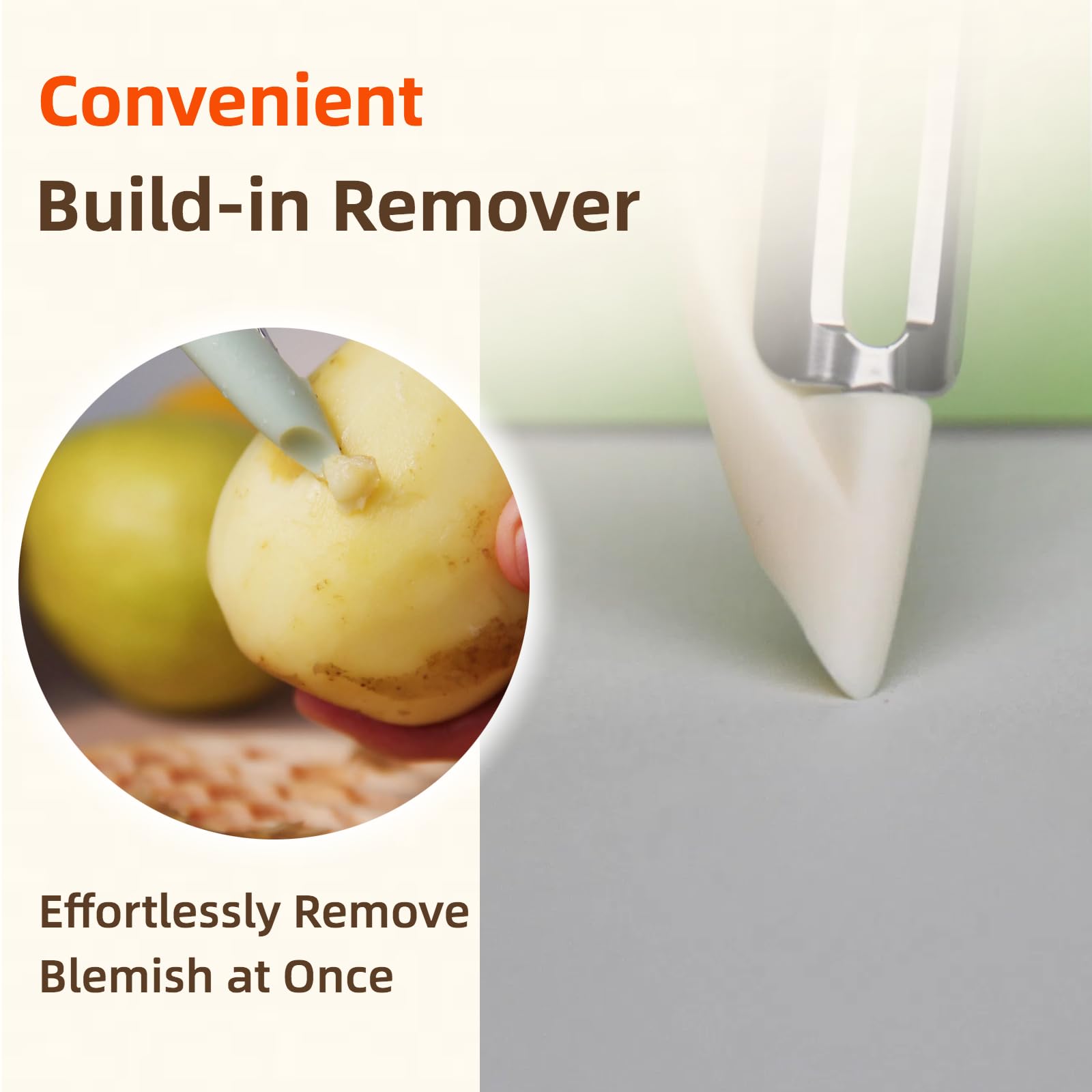 Pelador de verduras y frutas de acero inoxidable, accesorio giratorio recto para cocina, ideal para pelar zanahorias, pepinos, patatas, con mango ergonómico, antideslizante y bonito (blanco