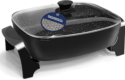 Sartén eléctrica grande de 10.5 cuartos de galón antiadherente extra profundo, con tapa ventilada de vidrio