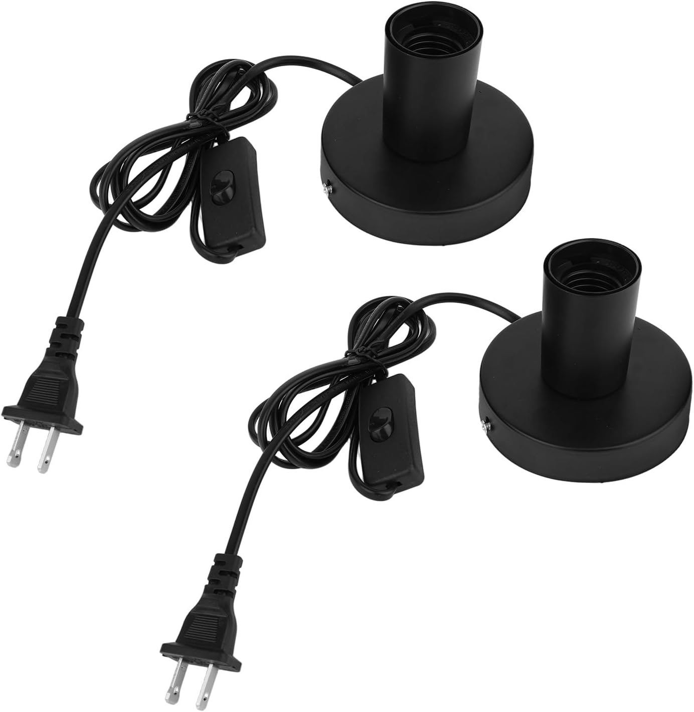 2pcs Polished Metal Desktop Lamp Base with E26/E27 Screw Socket, 1.8m/6ft Cord & On/Off Switch Plug Black Industrial Light Bulb Holder for Edison LED Vintage Bulbs