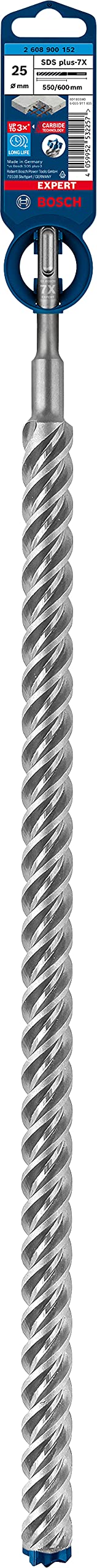 Bosch Professional 1x Broca para martillo Expert SDS plus-7X (para Hormigón armado, Ø 25.00 x 600 mm, accesorios Martillo perforador rotativo)