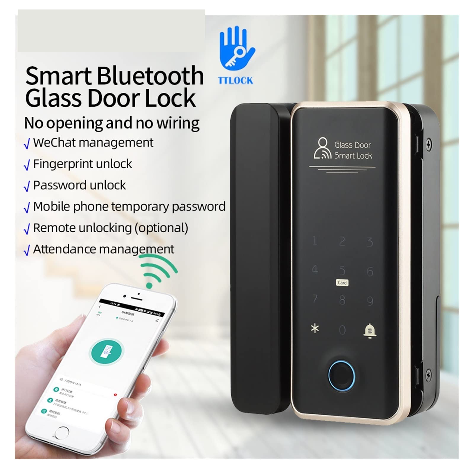 Bezkluczykowy zamek do drzwi wejściowych Szklany zamek do drzwi przesuwnych Tryb kanału Bluetooth G918 Zdalne odblokowywanie WiFi dla bezgłośnych drzwi szklanych Inteligentny zamek do drzwi (kolor: