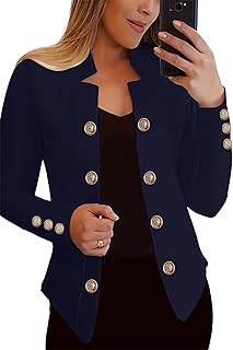 Women's Double Breasted Slim Fit Blazers Notch Lapel Work Office Suits Casual Open Front Blazer