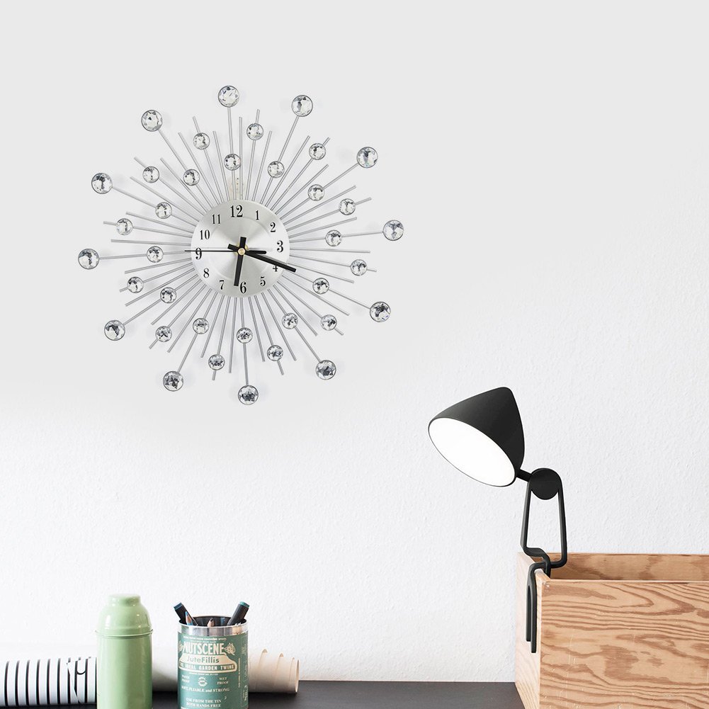 Reloj de pared de metal con forma de estrella de diamante, reloj de estrella de cristal, decoración del hogar, tachonado de diamantes, decoración de dormitorio, salón