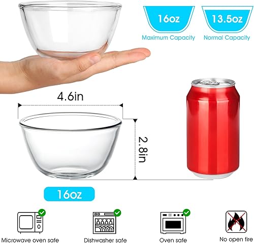 Miniatura 2 de NUTRIUPS Juego de 3 cuencos de vidrio pequeños de 16 onzas, cuencos de vidrio para cereales, cuencos de vidrio para avena, helado y fruta (4.5