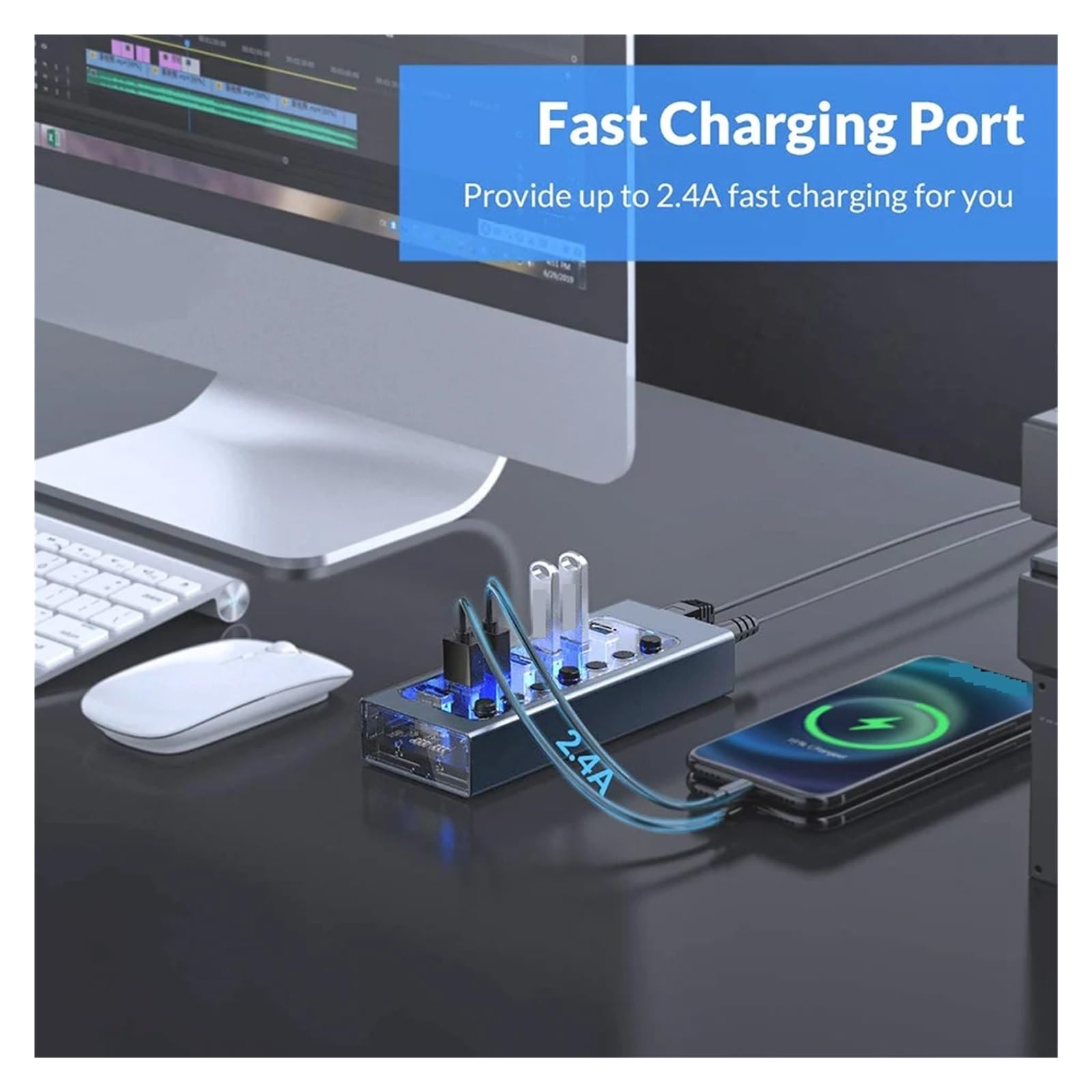 Industriale 7/10/13/16 Porte USB 3.0 Hub Espansione Multipla Splitter For Prese On/Off Interruttore A Chiave Dock Caricatore Adattatore Di Alimentazione Capacità Di Ricarica Rapida(16 USB)