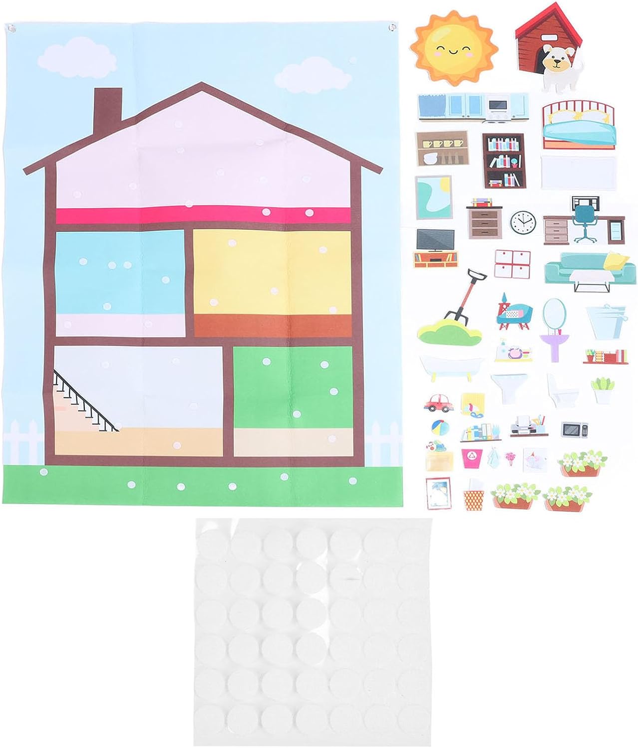 Home Felt Story Board Set 42PCS Preschool Home Theme Story Set Storytelling Early Learning Interactive Play Kit Wall Hanging for Toddlers Kids Children, 40.16x29.53in