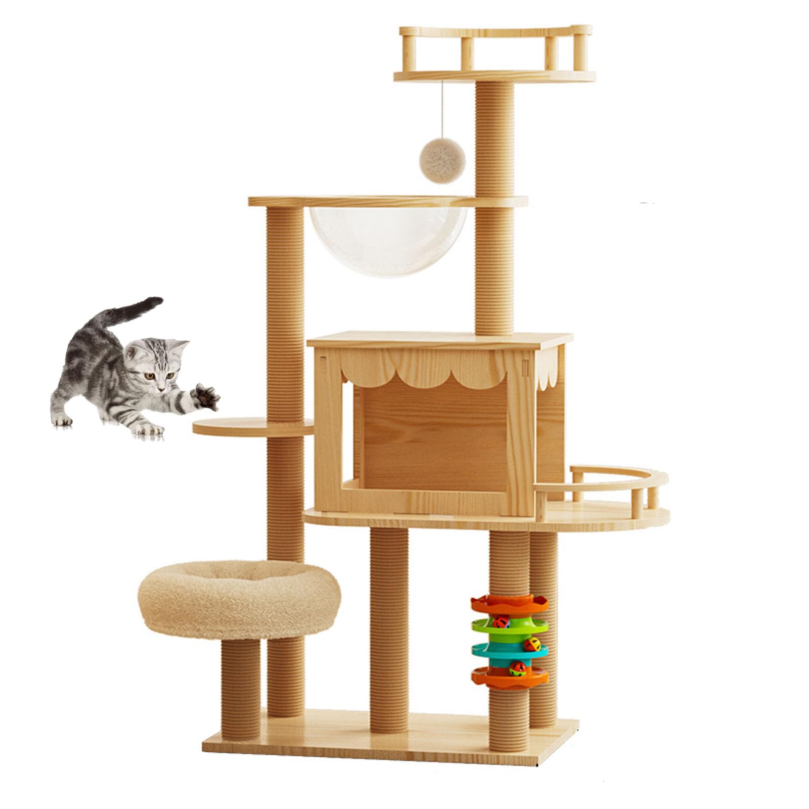Árbol para Gatos, Moderna Torre para Gatos De Interior, Estructura De Madera De Densidad Media De 60" De Alto con Hamaca, Poste para Rascar Y Juguete para Gatos Pequeños Y Grandes