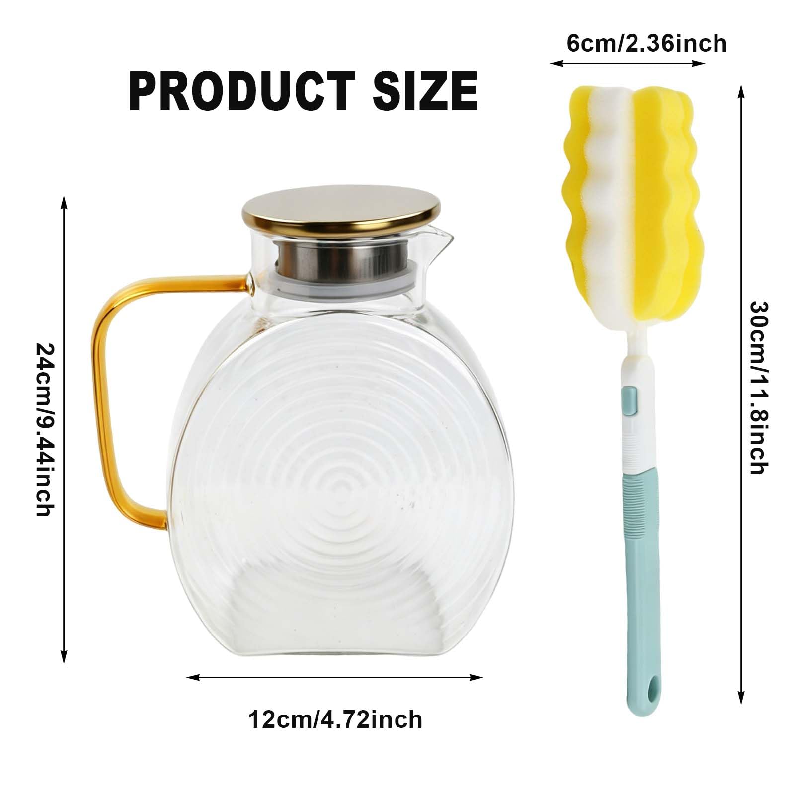 2 Liter Karaffe aus Glas mit Deckel, Borosilikatglas mit Griff, Wasserkaraffe für Kühlschranktür, Glaskaraffe für Heiße/Kalte Getränke, Wasserkrug - Eisteekrug, für Wasser, Eistee, Saft