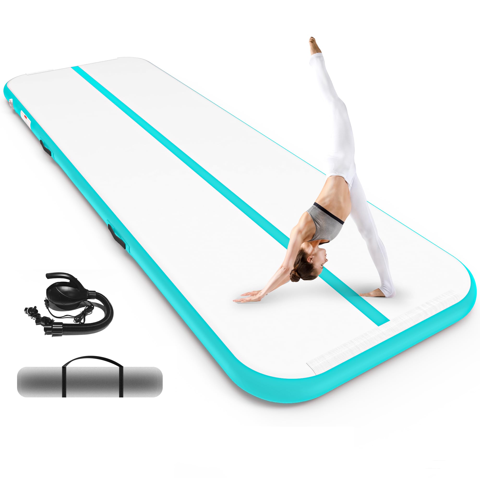 TUKEBETA Gymnastic Mats for Home Use Kids Adults, Thickness Inflatable Gymnastics Mat with Electric Pump and Storage Bag, Air Cheer Mat for Training
