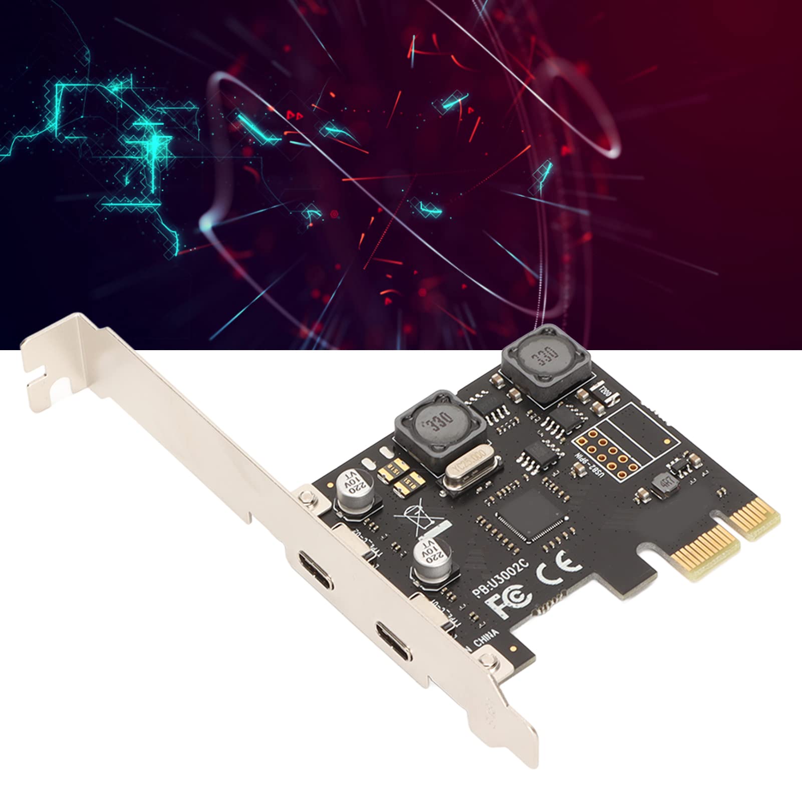 Karta Rozszerzeń PCI E Typu C, 2 Porty 5Gbps USB C Karta Kontrolera PCI Express z Niezależnym Kondensatorem Stabilizującym, Ochrona Ochrony Płyty Głównej Komputera