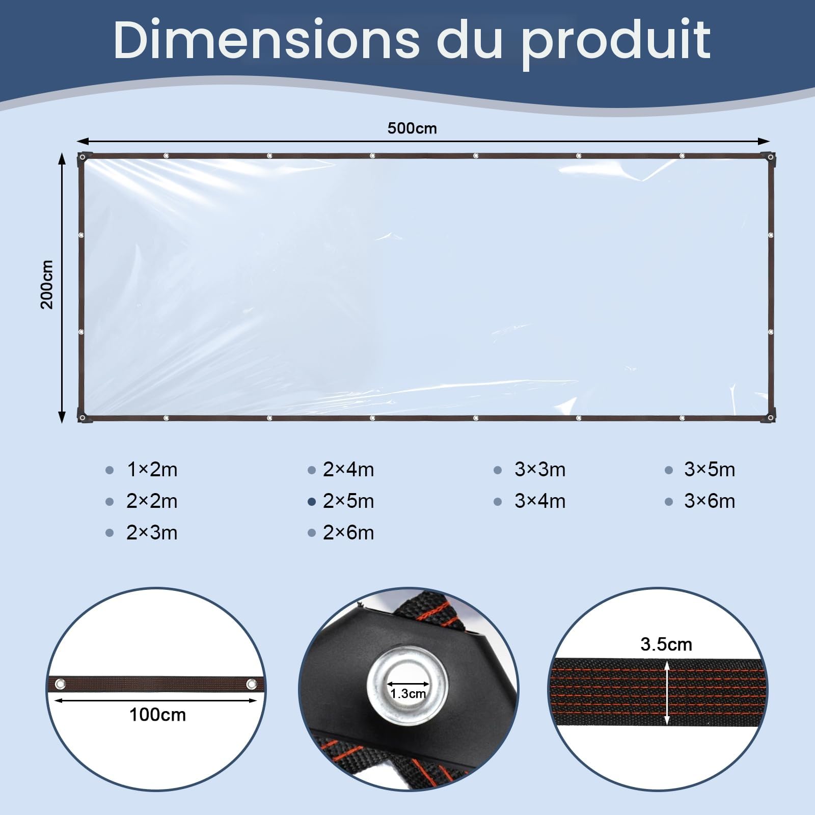 Bache Transparente Exterieur, Bâche Transparente avec Oeillets, Imperméable, Anti-déchirure, pour Meubles de Jardin, pour l'extérieur, Isolation des Plantes, Pergola,Veranda, Terrasse,Greenhouse,2x3m