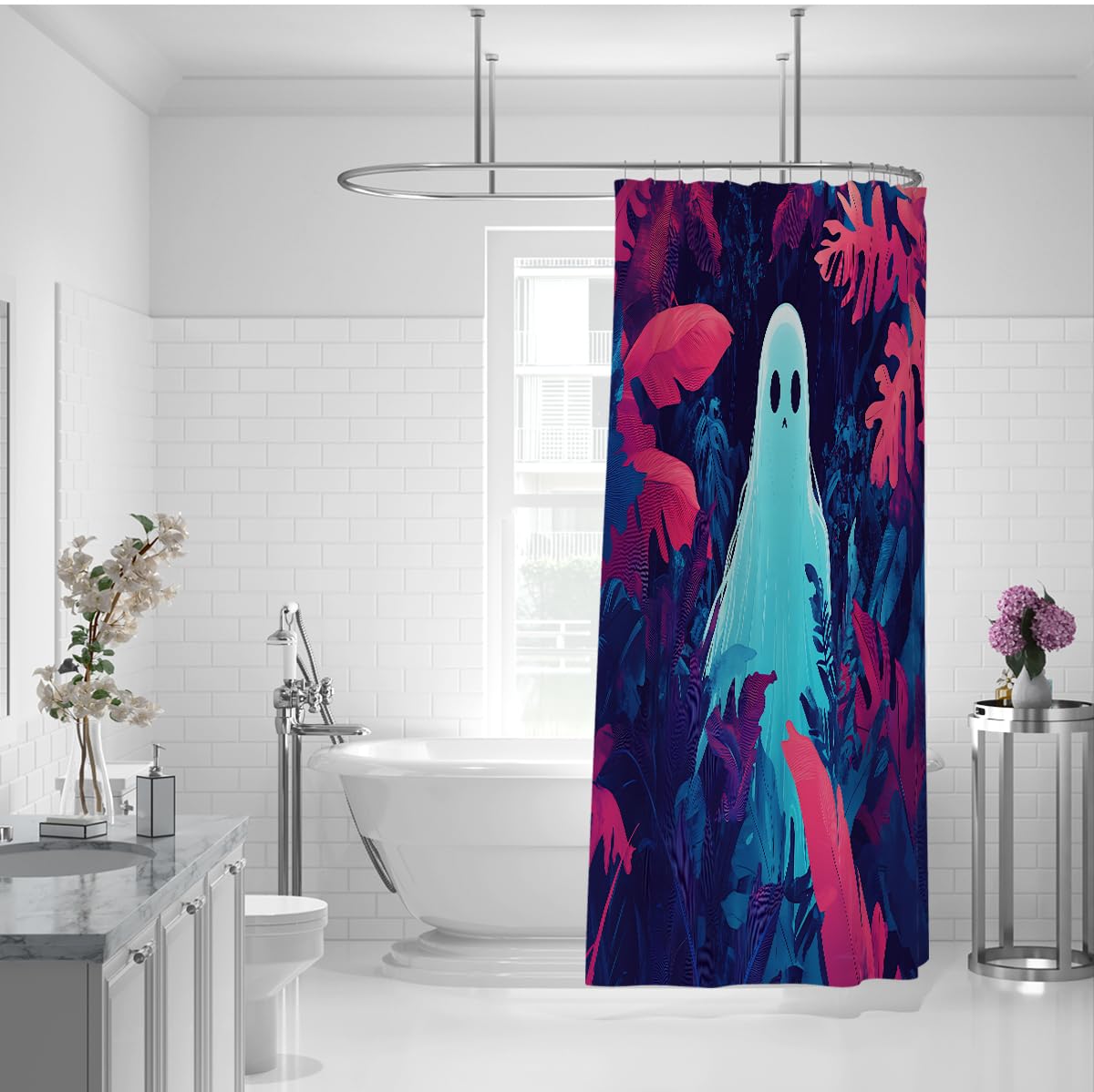 Zestaw zasłon prysznicowych na Halloween Tropikalna dżungla horror dekoracje zasłony łazienkowe wodoodporne akcesoria materiałowe z haczykami 180 x 200 cm