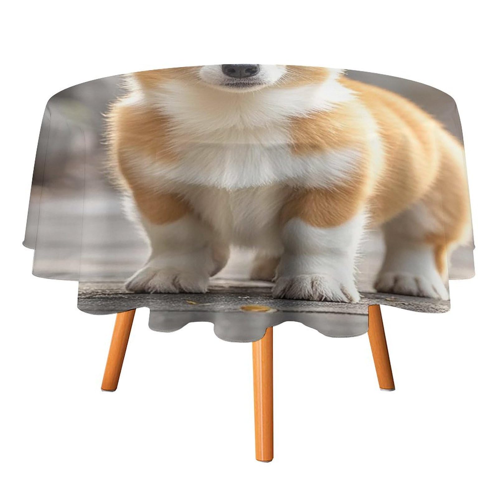 SMAZDFXX Corgi Dogs Tablecloth 50x50in Round Table Cloth Durable Polyester, Washable Stain Resistant Table Cover for Indoor Outdoor (Picnic, Dining, Party)