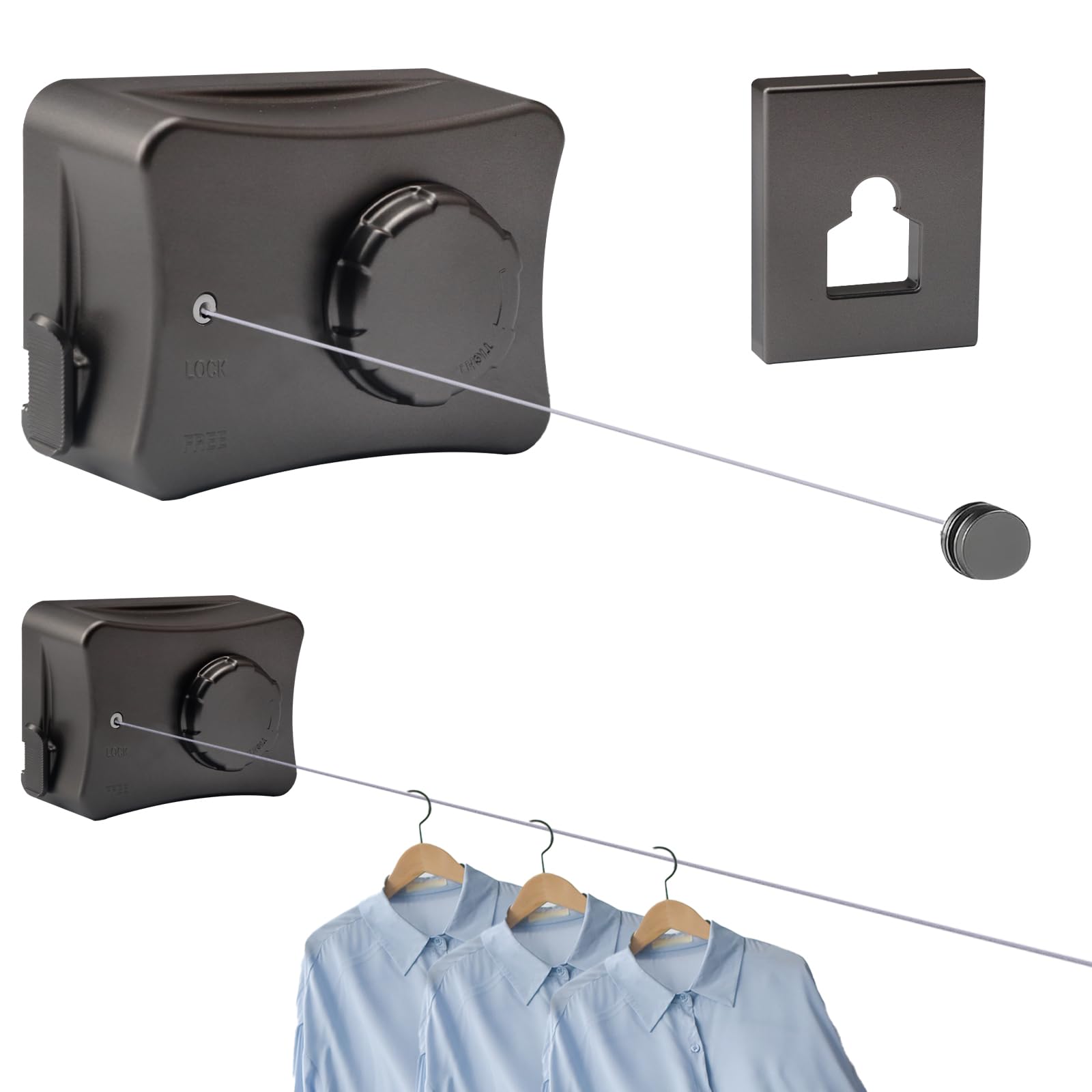 Yallmie Indoor Washing Line, Retracting Clothes Line 16.7Ft Retractable Clothesline, Laundry Line Stainless Steel Wall Clothing Line, Clotheslines for Indoors Outdoor (Single Line Black)