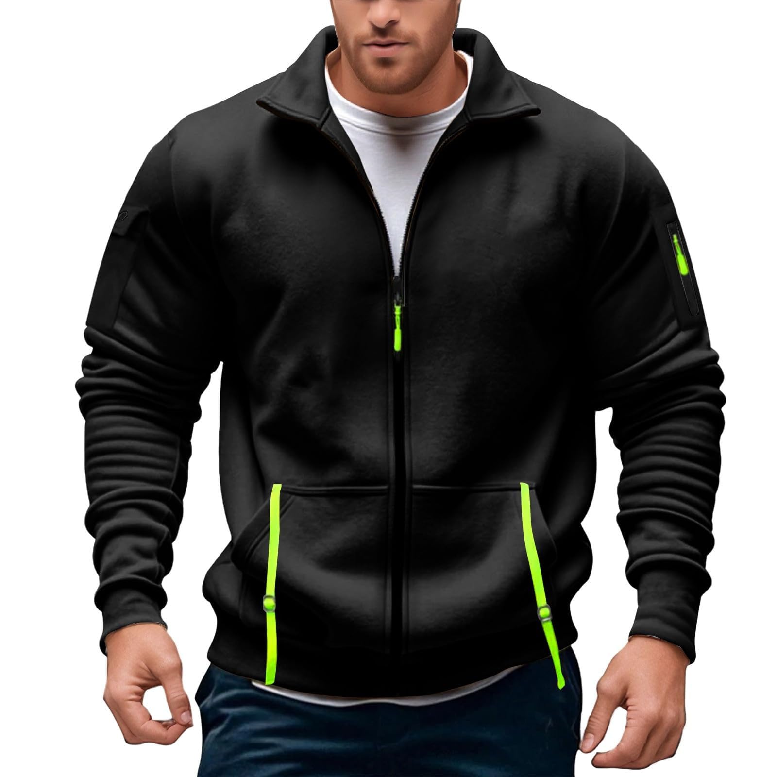 Sweat-shirt zippé sans capuche pour homme, veste polaire légère respirante, idéal pour la course à pied, la gym et l'entraînement en extérieur ou à la maison, coupe décontractée streetwear avec