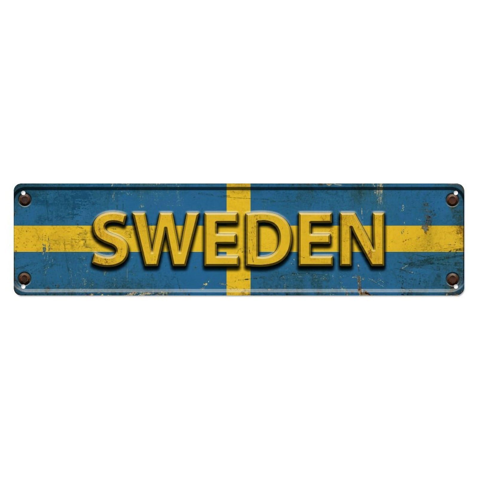 Metal Tin Sign Vintage Sweden Flag Pattern