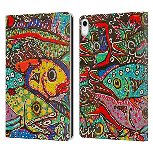 Étui portefeuille iPad 10.9 protection tablette portable motif poissons colorés cuir support