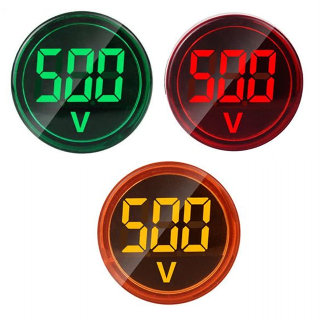 3pcs Digital Display AC Voltage Indicator, 22mm Round Head LED Voltage Tester AC50~500V Voltmeter Monitor Green red Yellow