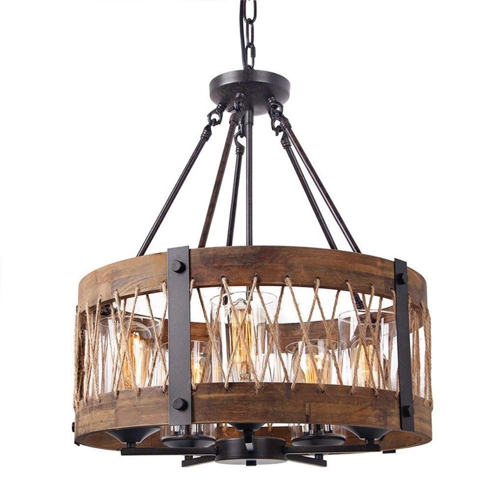 Lustre en bois et métal rétro avec corde de suspension pour une décoration intérieure haut de gamme