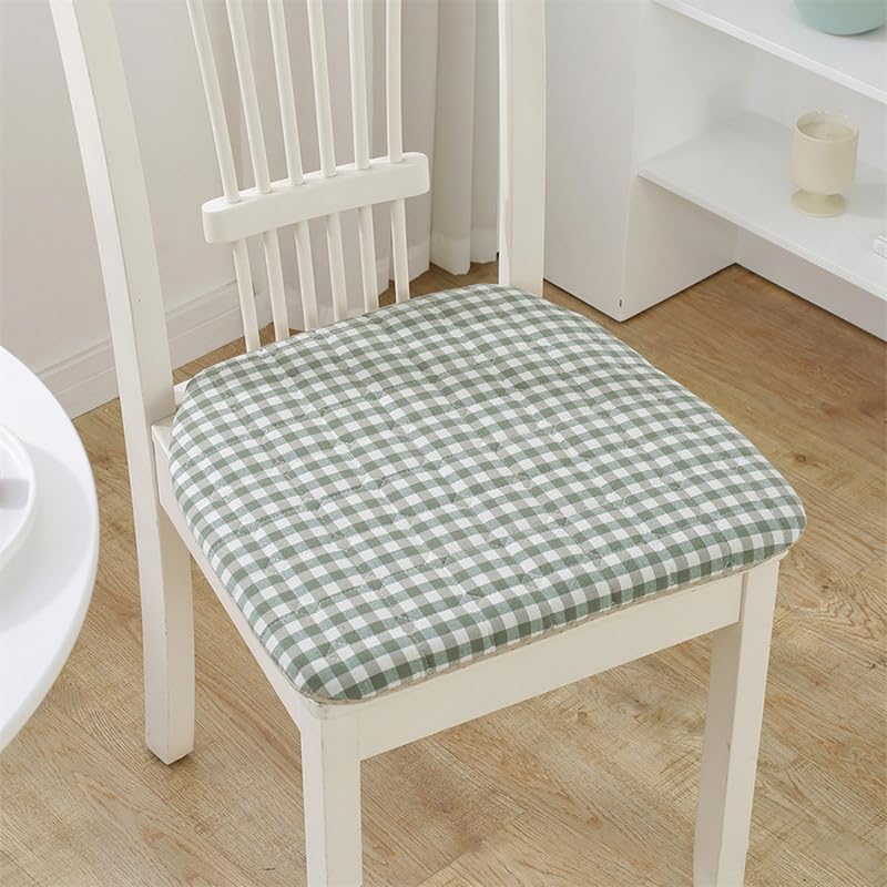 4 Pack Cojines De Silla para Sillas De Comedor, 16.9" x 15.7" Cojín De Silla De Cocina A Cuadros Antideslizante con Lazos, Cojín De Asiento De Esponja En Forma De U para Sillas, Verde