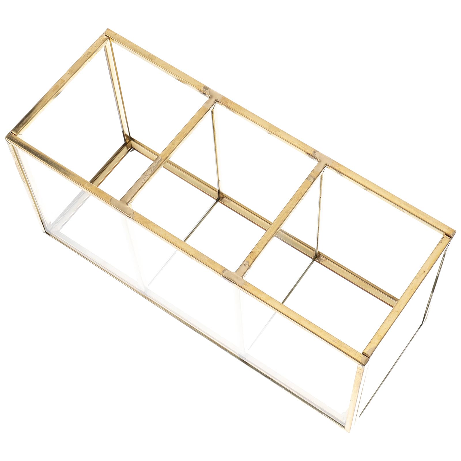 SOLUSTRE Kosmetikaufbewahrungsbox mit Legierung in Gold Stabil und Leicht zu Reinigen Elegantes Design aus Glas für Make Up und Schmuck dem Schminktisch
