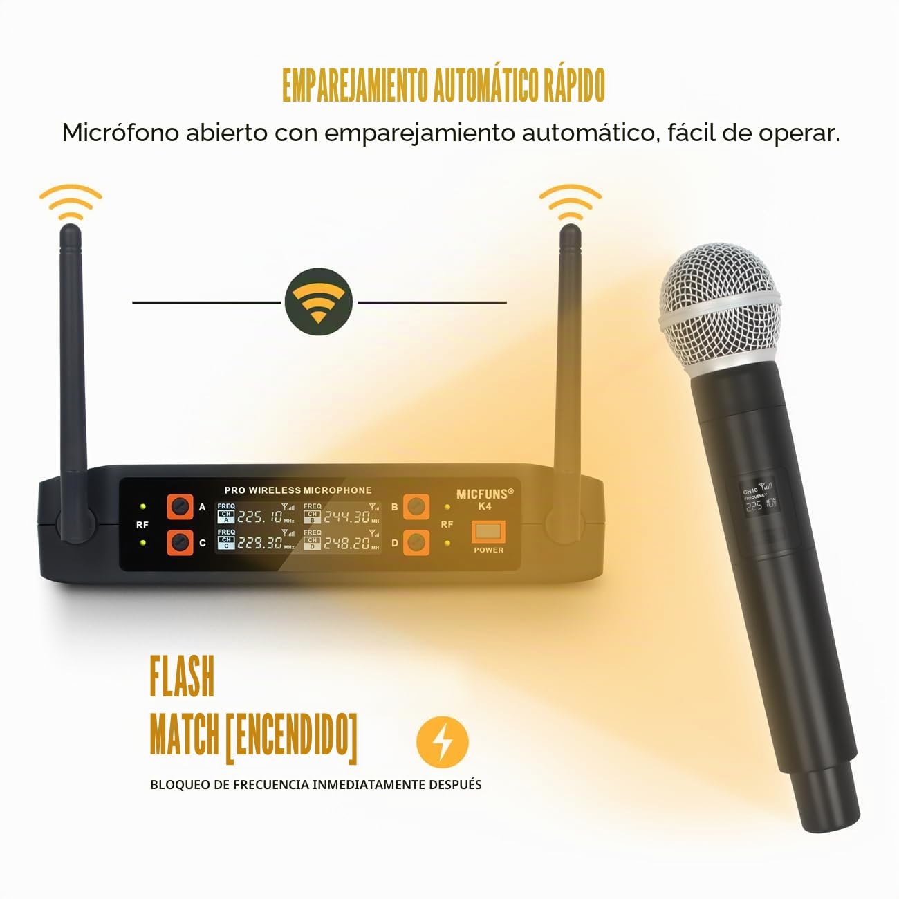 K4 4 - Micrófono inalámbrico portátil para KTV y canto en escenario (negro)