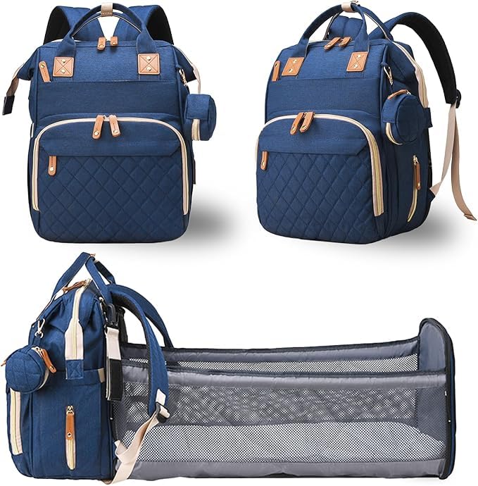 Image of Winnies Diaper Bag with Changing Station & Foldable Bassinet Diaper Backpack for Mom Travel Waterproof with Insulated Bottle Pockets Newborn Baby Bag for Hospital Bag for Delivery Women