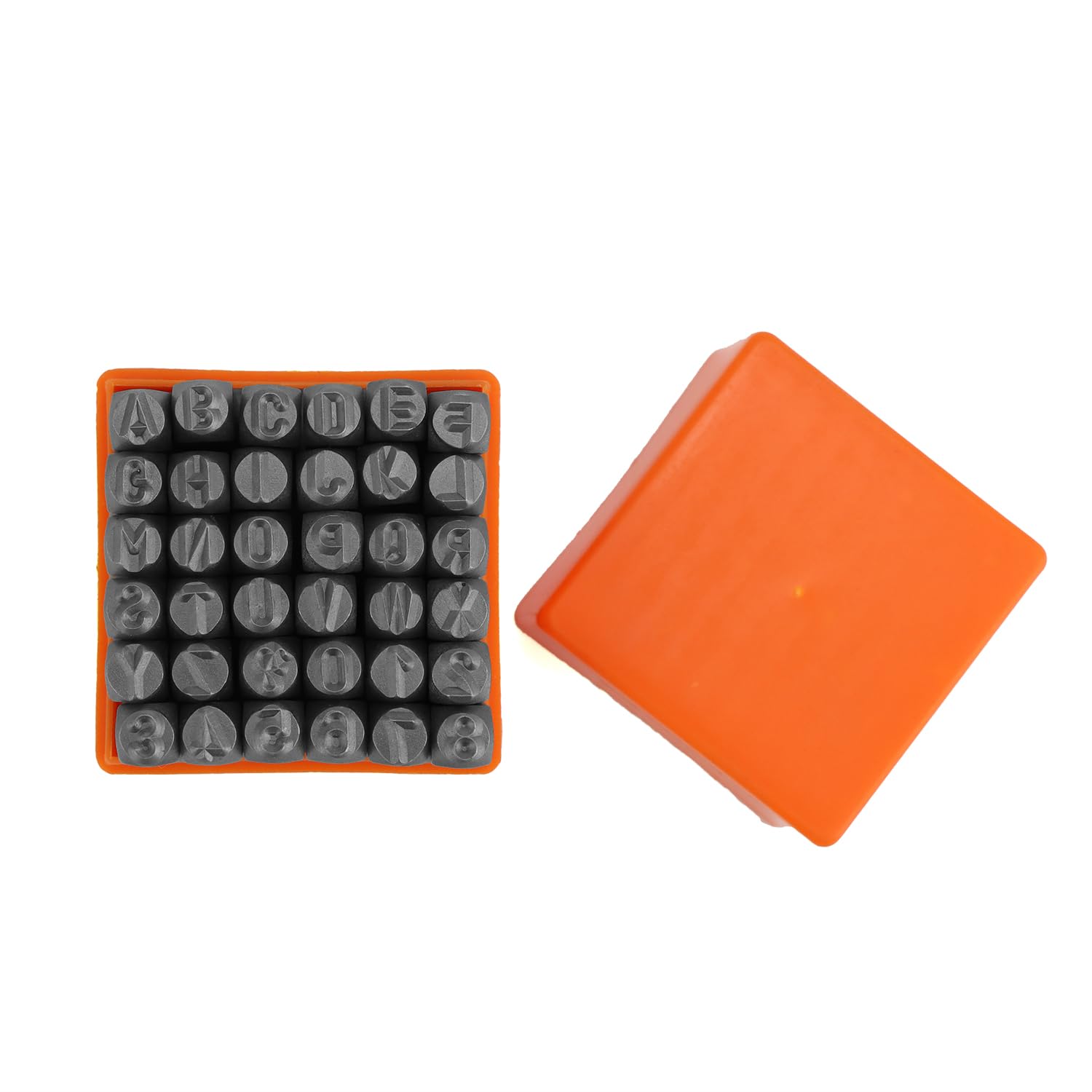 QWORK® 36 Pièces Lettres et Chiffres à Frapper 6mm - Alphabet A-Z, Numéros 0-8, Symbole & - Poinçon pour Métal, Bois, Plastique et Cuir
