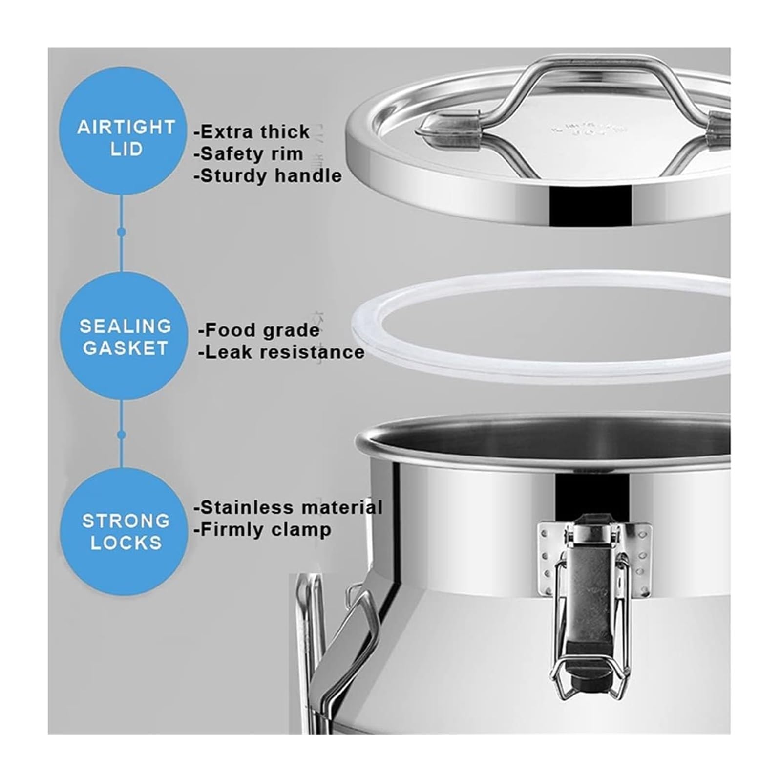 Boîte de lait en acier inoxydable 304 avec couvercle scellé en Silicone, seau à vin, Pot laitier