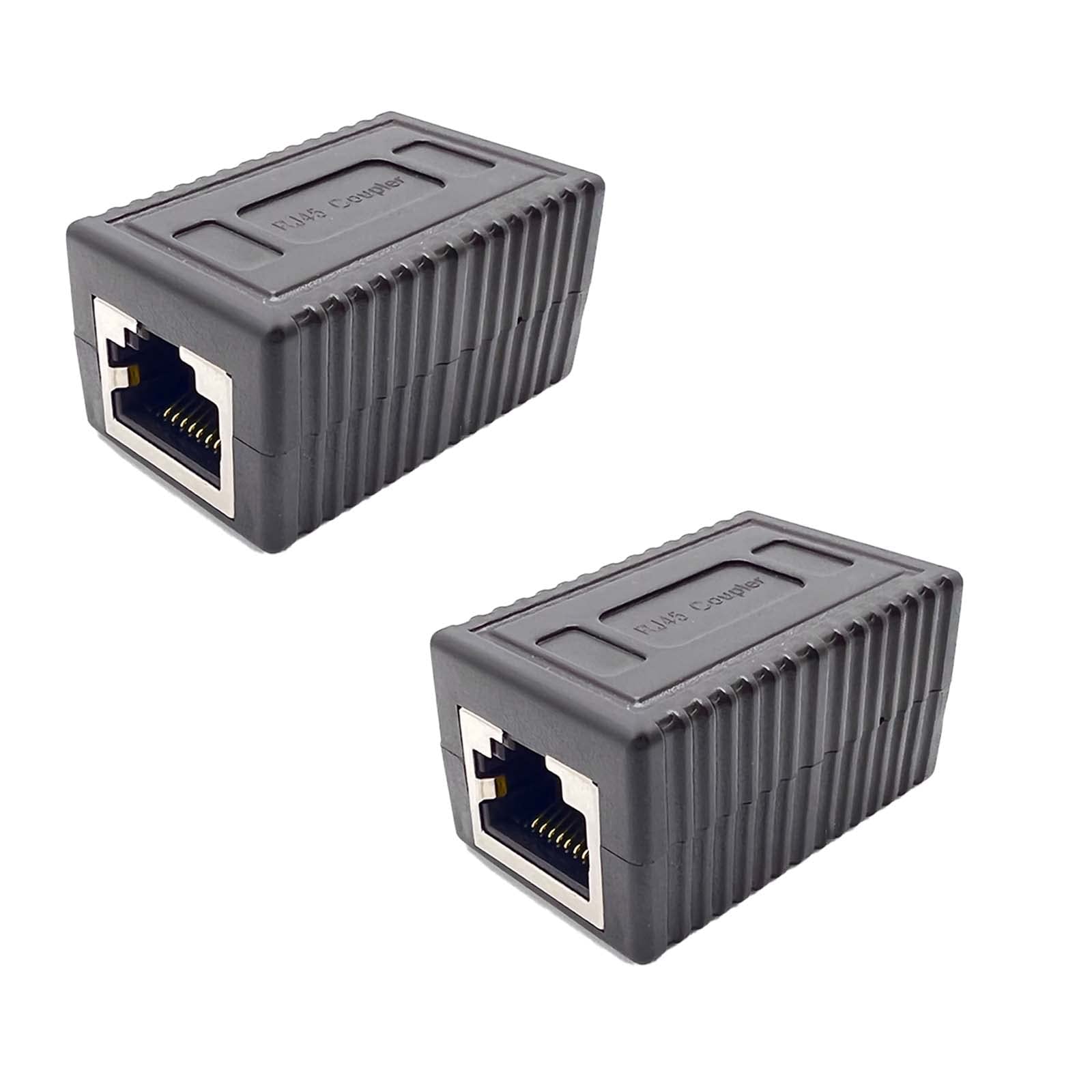 RJ45 Ethernet Connectors Hielded in-Line Coupler for Cat7/Cat6/Cat5e/Cat5 Ethernet Cable Extender Connector - Female to Female 2 Pack-Black