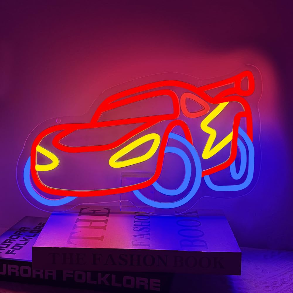 Auto Panneau Néon, Panneau LED Voiture de Course pour la Décoration Murale,Lumière Néon Cool pour la Chambre à Coucher des Adolescents, Enfants, Garçons et Hommes, Salle de Jeux